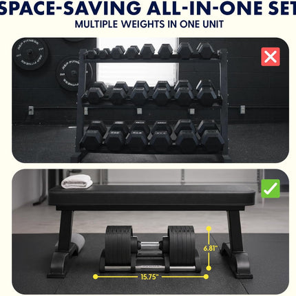 Adjustable Dumbbells with Quick Weight Change, Space-Saving Dumbbell Set with Anti‑Slip Handle, Secure Locking System, Heavy‑Duty Plates & Base for Home Workout and Strength Training
