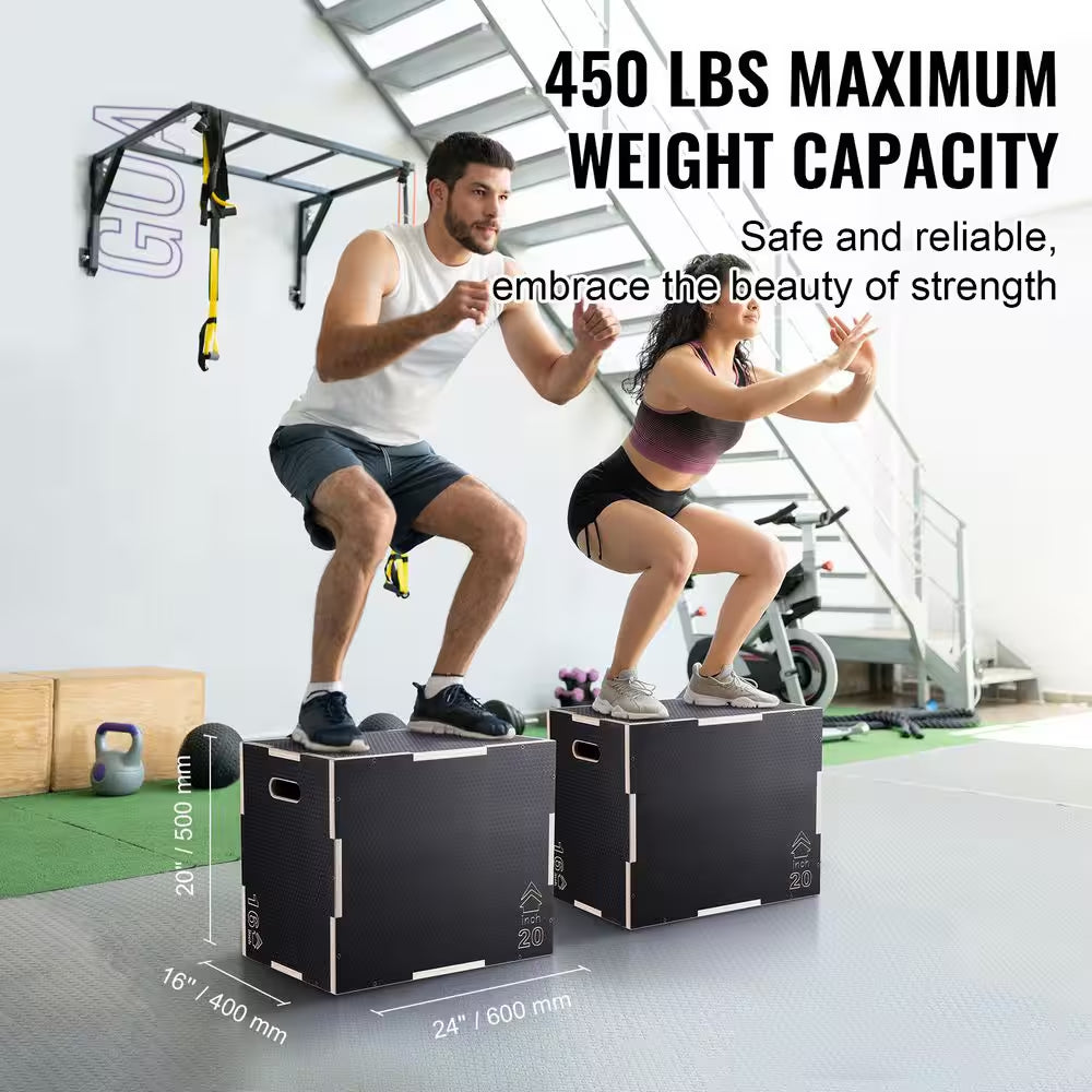 3 in 1 Plyometric Jump Box, 24/20/16 In. Anti-Slip Wooden Plyo Box, Platform & Jumping Agility Box, for Training, Black