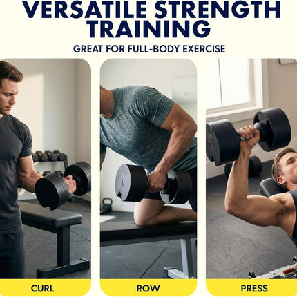 Adjustable Dumbbells with Quick Weight Change, Space-Saving Dumbbell Set with Anti‑Slip Handle, Secure Locking System, Heavy‑Duty Plates & Base for Home Workout and Strength Training