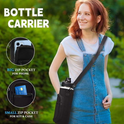 40Oz Insulated Water Bottle with Straw - Auto Spout Lid, Strap Sleeve, Paracord Handle, 40 Oz Stainless Steel Water Bottles Keep Cold 48H Hot 24H, Metal Thermo Jug for Gym Sports Hiking, Black