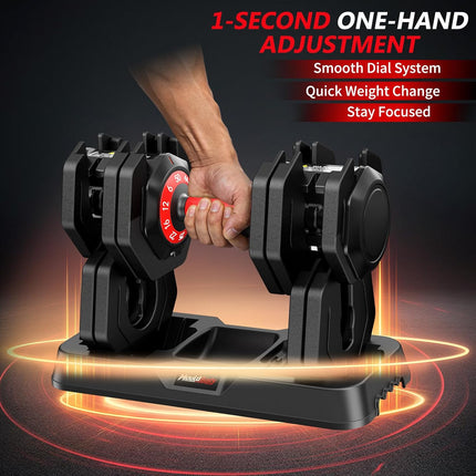Adjustable Dumbbell Set Pair 25 Lb or 50 Lb, Adjustable Dumbbells 10-In-1 Free Weight Set, 1-Second Dial Weight Adjustment,Space-Saving Design with Storage Base, Home Gym Strength Training Equipment