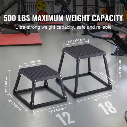 Plyometric Jump Box, 12 In. Plyo Box, Steel Plyometric Platform and Jumping Agility Box, Anti-Slip Fitness, Black
