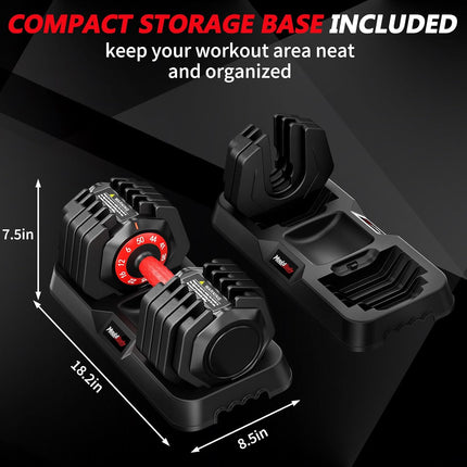 Adjustable Dumbbell Set Pair 25 Lb or 50 Lb, Adjustable Dumbbells 10-In-1 Free Weight Set, 1-Second Dial Weight Adjustment,Space-Saving Design with Storage Base, Home Gym Strength Training Equipment