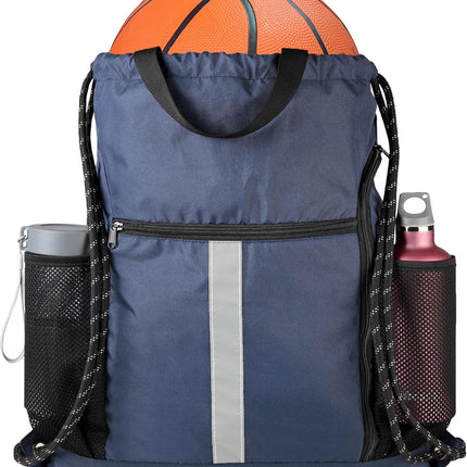 Gym-Drawstring-Backpack-Bag with Shoe Compartment and Two Water Bottle Holder Large String Backpack Sports Bag Athletic Sackpack for Men Women