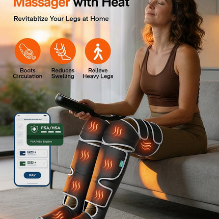 Leg Massager for Circulation and Pain Relief FSA, Gifts for Men Women Dad Mom, Leg Massager with Heat and Compression, 2 Heat 5 Modes 4 Intensities 4 Extenders