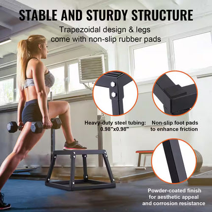 Plyometric Jump Box, 12 In. Plyo Box, Steel Plyometric Platform and Jumping Agility Box, Anti-Slip Fitness, Black