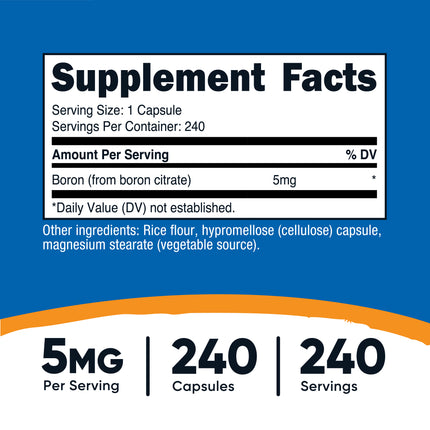 Boron Capsules 5Mg per Serving (240 Vegetarian Capsules) - Non-Gmo Supplement
