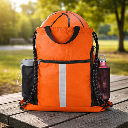 Gym-Drawstring-Backpack-Bag with Shoe Compartment and Two Water Bottle Holder Large String Backpack Sports Bag Athletic Sackpack for Men Women