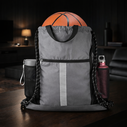 Gym-Drawstring-Backpack-Bag with Shoe Compartment and Two Water Bottle Holder Large String Backpack Sports Bag Athletic Sackpack for Men Women