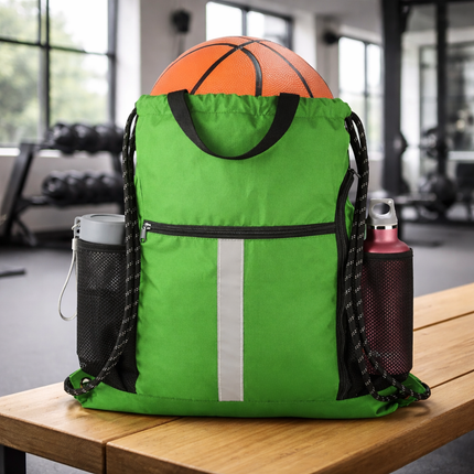 Gym-Drawstring-Backpack-Bag with Shoe Compartment and Two Water Bottle Holder Large String Backpack Sports Bag Athletic Sackpack for Men Women