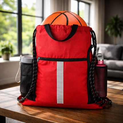 Gym-Drawstring-Backpack-Bag with Shoe Compartment and Two Water Bottle Holder Large String Backpack Sports Bag Athletic Sackpack for Men Women