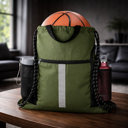 Gym-Drawstring-Backpack-Bag with Shoe Compartment and Two Water Bottle Holder Large String Backpack Sports Bag Athletic Sackpack for Men Women