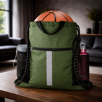 Gym-Drawstring-Backpack-Bag with Shoe Compartment and Two Water Bottle Holder Large String Backpack Sports Bag Athletic Sackpack for Men Women