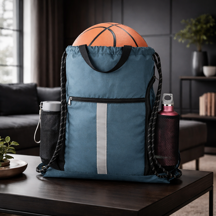 Gym-Drawstring-Backpack-Bag with Shoe Compartment and Two Water Bottle Holder Large String Backpack Sports Bag Athletic Sackpack for Men Women
