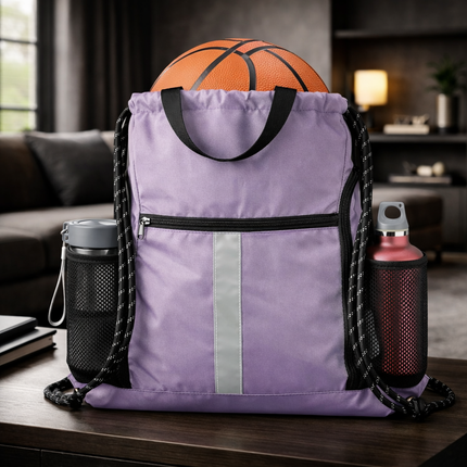 Gym-Drawstring-Backpack-Bag with Shoe Compartment and Two Water Bottle Holder Large String Backpack Sports Bag Athletic Sackpack for Men Women