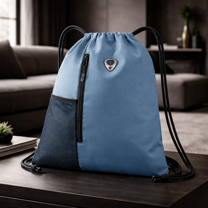Gym-Drawstring-Backpack-Bag with Shoe Compartment and Two Water Bottle Holder Large String Backpack Sports Bag Athletic Sackpack for Men Women