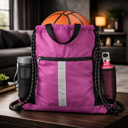 Gym-Drawstring-Backpack-Bag with Shoe Compartment and Two Water Bottle Holder Large String Backpack Sports Bag Athletic Sackpack for Men Women