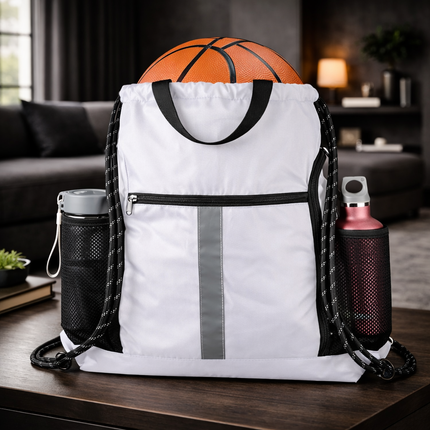 Gym-Drawstring-Backpack-Bag with Shoe Compartment and Two Water Bottle Holder Large String Backpack Sports Bag Athletic Sackpack for Men Women