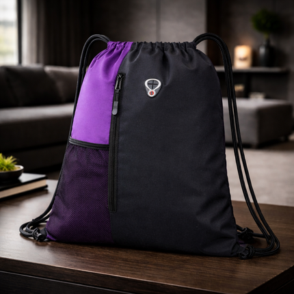 Gym-Drawstring-Backpack-Bag with Shoe Compartment and Two Water Bottle Holder Large String Backpack Sports Bag Athletic Sackpack for Men Women