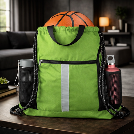 Gym-Drawstring-Backpack-Bag with Shoe Compartment and Two Water Bottle Holder Large String Backpack Sports Bag Athletic Sackpack for Men Women