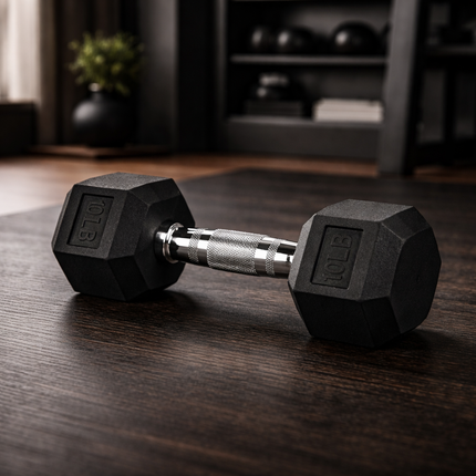 Rubber Encased Hex Dumbbell, 50Lbs, Single