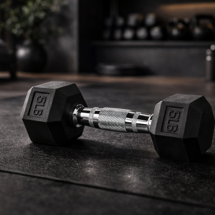 Rubber Encased Hex Dumbbell, 50Lbs, Single
