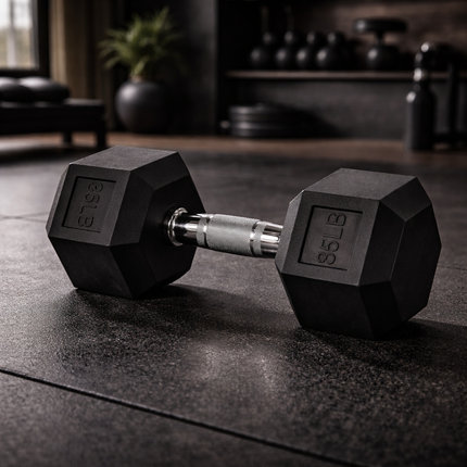 Rubber Encased Hex Dumbbell, 50Lbs, Single