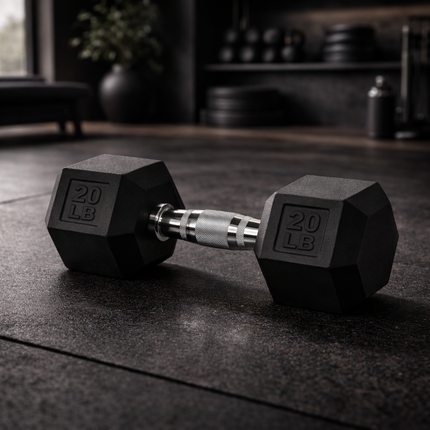 Rubber Encased Hex Dumbbell, 50Lbs, Single