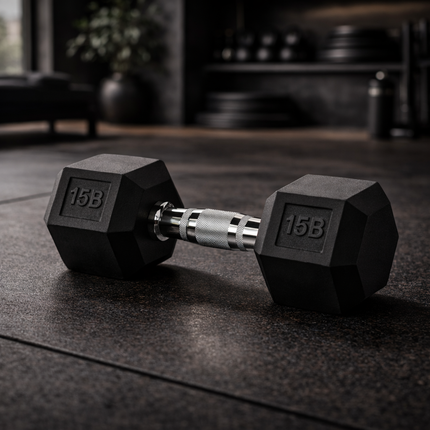 Rubber Encased Hex Dumbbell, 50Lbs, Single