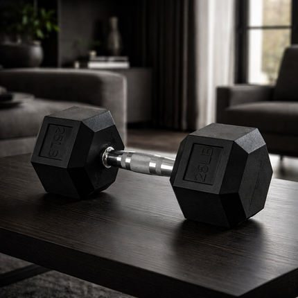 Rubber Encased Hex Dumbbell, 50Lbs, Single
