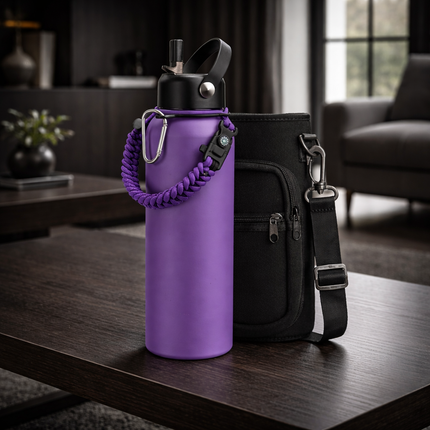 40-64Oz Insulated Water Bottle with Straw - Auto Spout Lid, Strap Sleeve, Paracord Handle, 40-64 Oz Stainless Steel Water Bottles Keep Cold 48H Hot 24H, Metal Thermo Jug for Gym Sports Hiking, Black