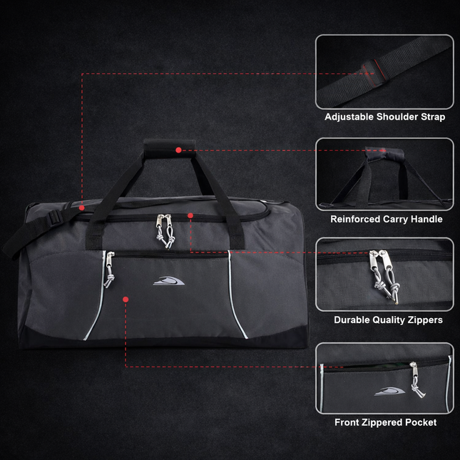 24 Inch 55 Liter Weekender Overnight Duffel Shoulder Bag for Men, Women, Teens, Gym, Travel, Sports and Recreation in Gray