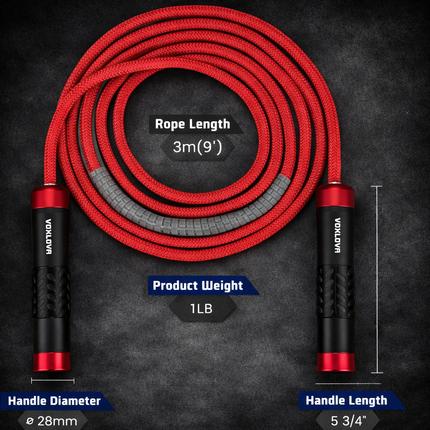 Weighted Rope - 1LB Heavy Jump Rope for Men Women Fitness Workouts, Non-Slip Aluminum Handles, Premium Skipping Rope for Exercise, Adjustable Length 9MM Solid Pvc/Cotton Rope