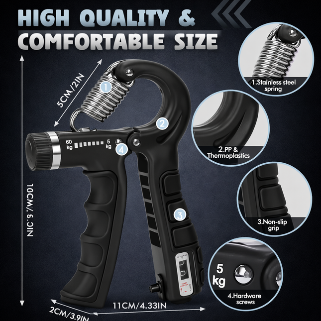 5-60Kg Adjustable Heavy Hand Gripper Fitness Hand Exerciser Grip Wrist Training Finger Gripper Hand Strengthener for Patient