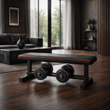 Flat Weight Bench & 50 Lb Adjustable Vinyl Dumbbell Set Combo