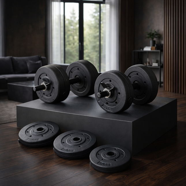 Flat Weight Bench & 50 Lb Adjustable Vinyl Dumbbell Set Combo