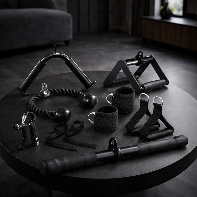 10-In-1 Cable Machine Attachments Set for Gym - Includes Tricep Rope, V-Bar, Straight Bar, D-Handle, Ankle/Wrist Straps, Storage Bag - Compatible with LAT Pulldown & Home Gym Cable Machines