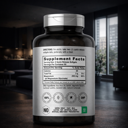 Magnesium Glycinate | 250Mg | 120 Softgels | Non-Gmo and Gluten Free Supplement | by