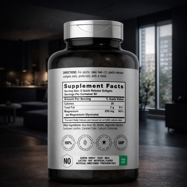 Magnesium Glycinate | 250Mg | 120 Softgels | Non-Gmo and Gluten Free Supplement | by