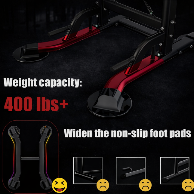 Power Tower Dip Station, Pull up Bar Stand Power Rack with Backrest and Resistance Band, Height Adjustable Strength Training Equipment for Fitness Home Workout, Black