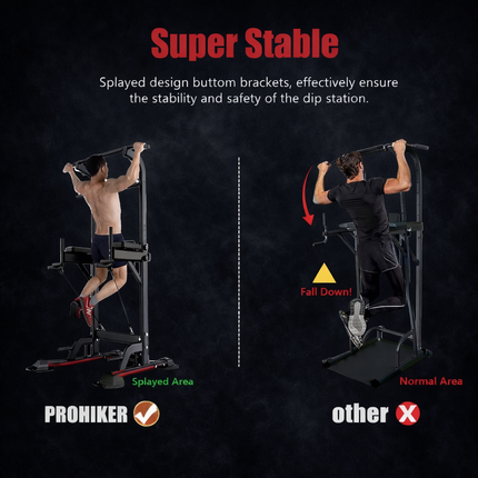 Power Tower Dip Station, Pull up Bar Stand Power Rack with Backrest and Resistance Band, Height Adjustable Strength Training Equipment for Fitness Home Workout, Black