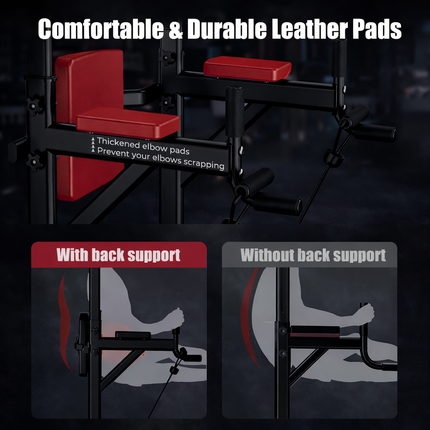 Power Tower Dip Station, Pull up Bar Stand Power Rack with Backrest and Resistance Band, Height Adjustable Strength Training Equipment for Fitness Home Workout, Black