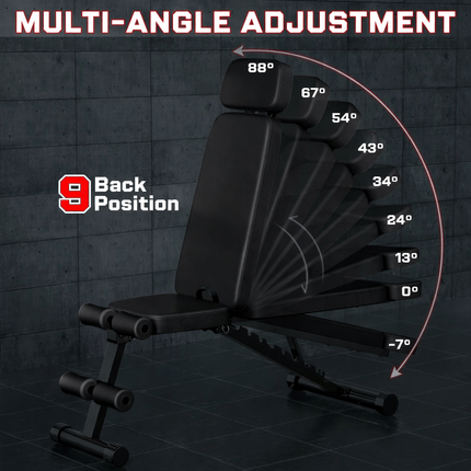 9 Positions Adjustable Weight Bench,Foldable Workout Bench Olympic Weight Bench for Home Gym Full Body Strength Training,Support up to 800Lbs