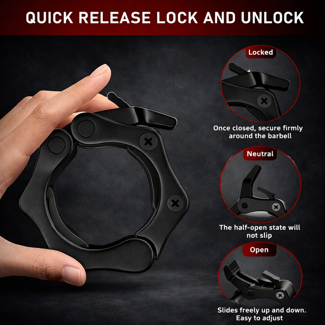 Barbell Collar Barbell Clamps 2 Inch Barbell Clips 2Pcs Quick Release for Weightlifting Bar