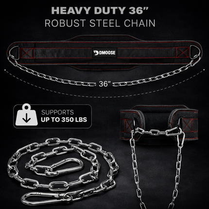 Dip Belt for Weight Lifting, Pullup, Squats & Dips - 36" Robust Steel Chain, Comfortable Neoprene Padding Supports 350Lbs - Gym Weight Belt for Strength Training Workout & Weightlifting