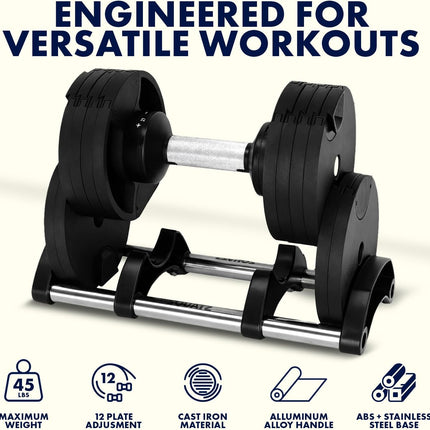 Adjustable Dumbbells with Quick Weight Change, Space-Saving Dumbbell Set with Anti‑Slip Handle, Secure Locking System, Heavy‑Duty Plates & Base for Home Workout and Strength Training