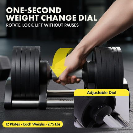 Adjustable Dumbbells with Quick Weight Change, Space-Saving Dumbbell Set with Anti‑Slip Handle, Secure Locking System, Heavy‑Duty Plates & Base for Home Workout and Strength Training