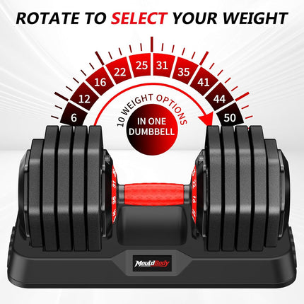 Adjustable Dumbbell Set Pair 25 Lb or 50 Lb, Adjustable Dumbbells 10-In-1 Free Weight Set, 1-Second Dial Weight Adjustment,Space-Saving Design with Storage Base, Home Gym Strength Training Equipment