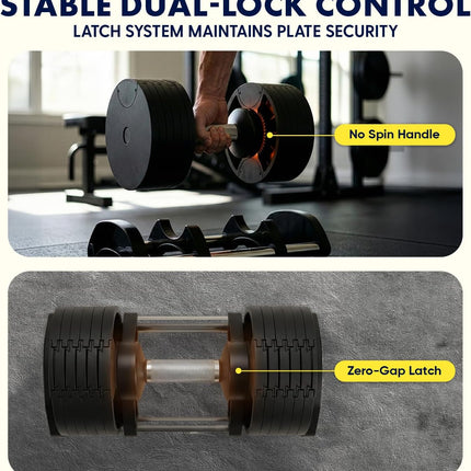 Adjustable Dumbbells with Quick Weight Change, Space-Saving Dumbbell Set with Anti‑Slip Handle, Secure Locking System, Heavy‑Duty Plates & Base for Home Workout and Strength Training
