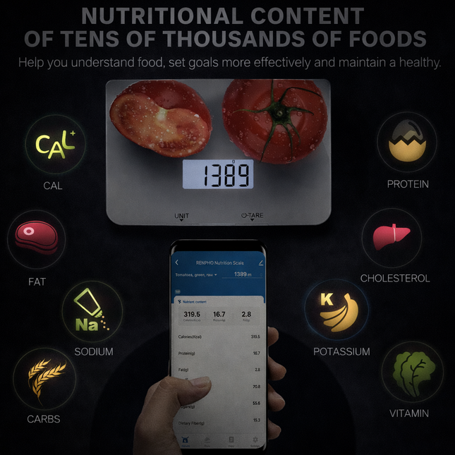 Bluetooth Food Scale with App, Digital Smart Kitchen Scale, Glass, White